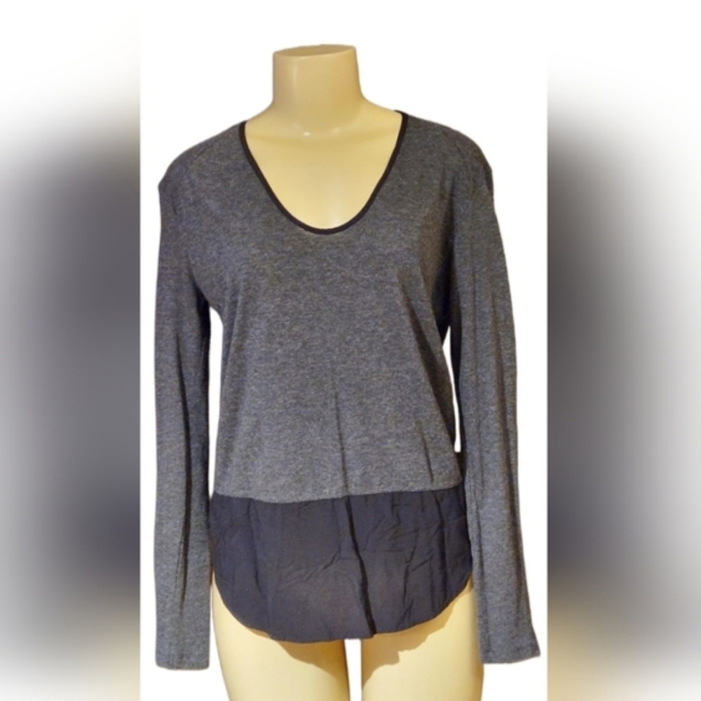 Zara WB Collection, Long-sleeve gray sweater top with black sheer connected. 
Sz